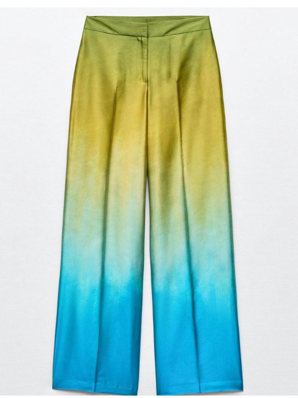 Zara Ombre Blue Green Silk Pants Trousers